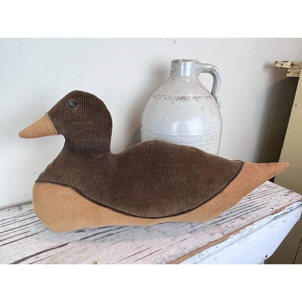 Vintage Mallard Duck Door Stop Corduroy Fabric Whimsy 18” Stuffed Grannycore
